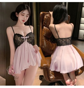 FEE ET MOI - Black Lace Peachy Pure Desire Nightdress (Pink - Black)